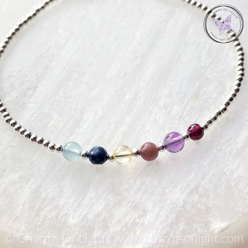 Silver Bead Birthstone Bracelet